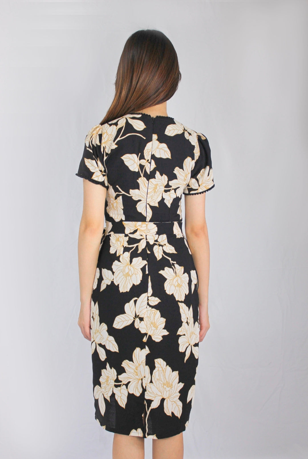 Laura V- Neck Flora Dress in Black