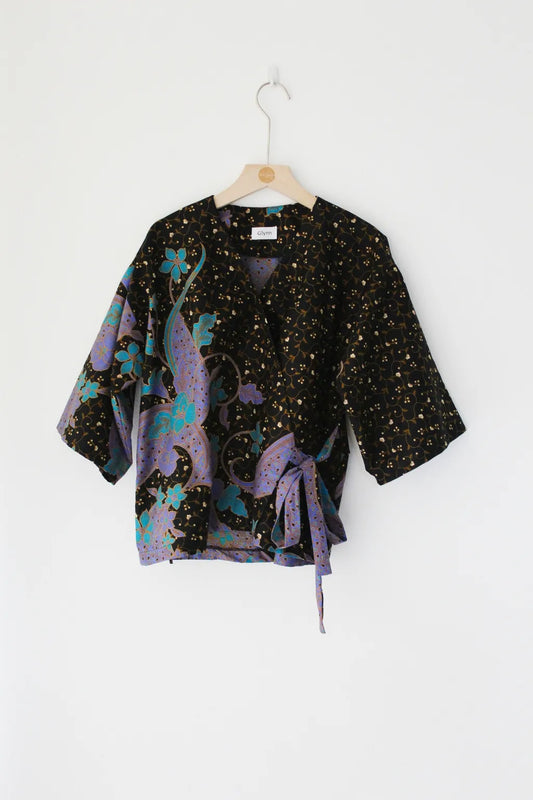 Mollie Kimono Top ( Black in Blue)