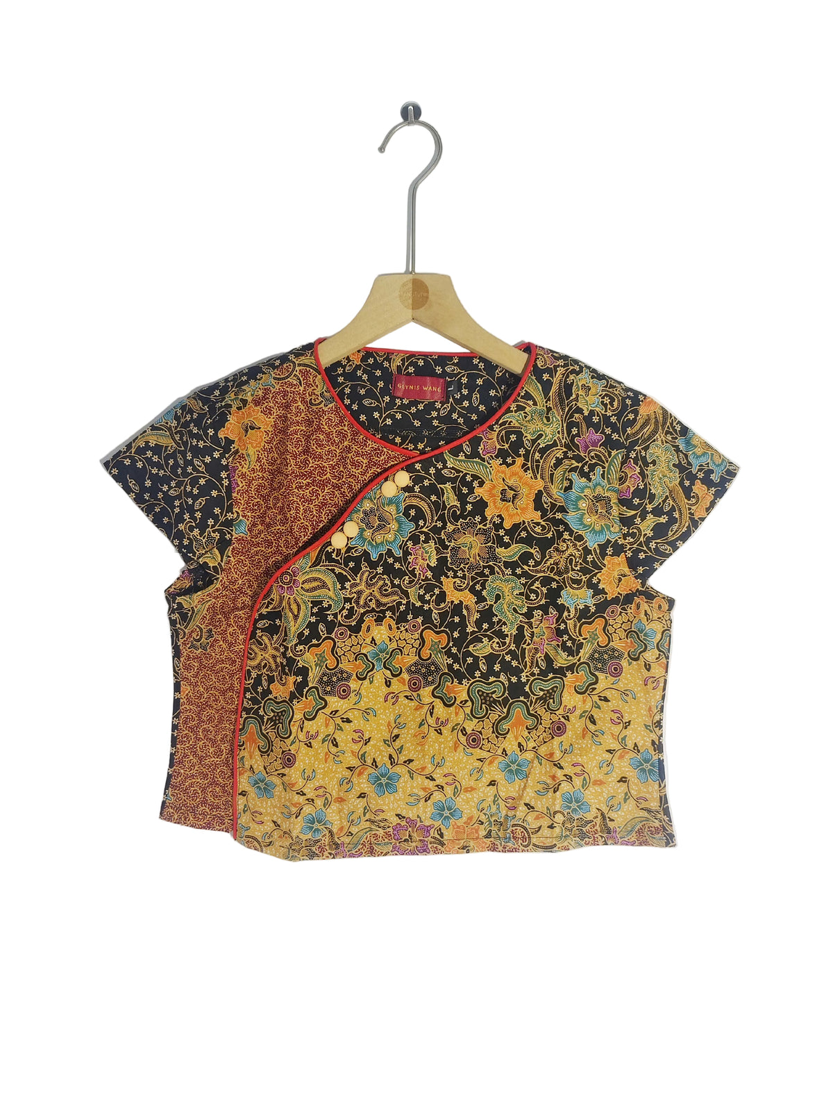 Rubbie Round Neck Crop Top (Black in Red) Size L