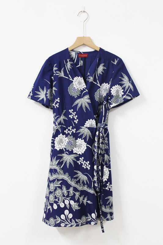 Lily Batik Wrap Dress (Navy Blue Flourish)