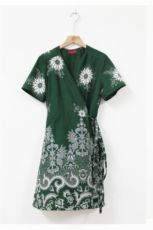 Lily Batik Wrap Dress (Green Sun)