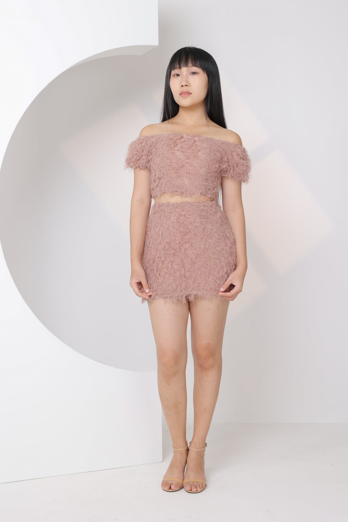Candy Fluffy Off Shoulder Two Piece Set (Dusty Rose)