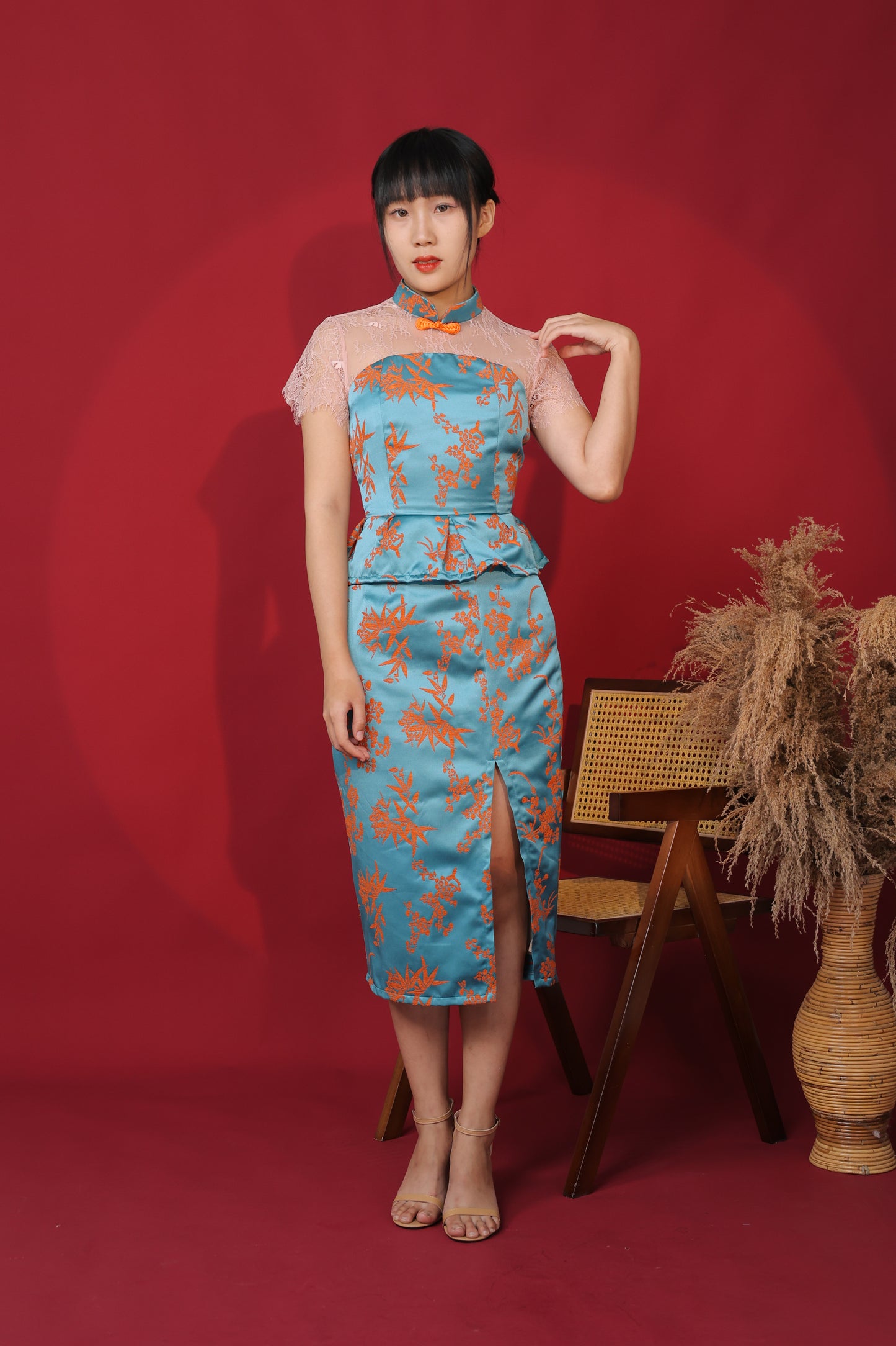 Oriental *Premium Skirt in Cyan Blue