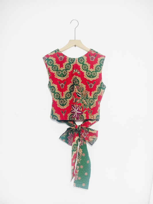 Sadie Ribbon Top ( Red Green ) Size L