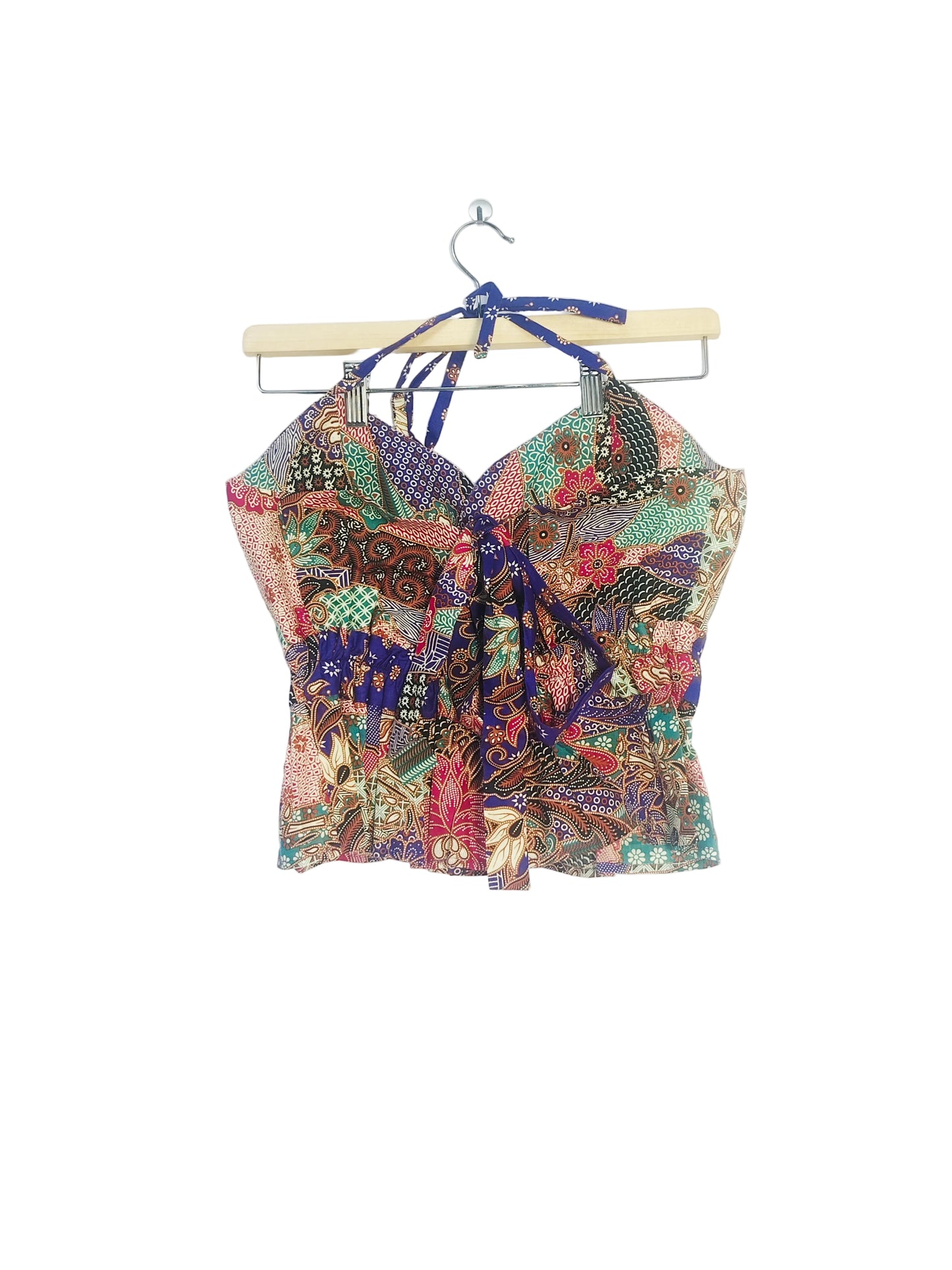Aria Halter Neck Peplum Top (Patch Blue)