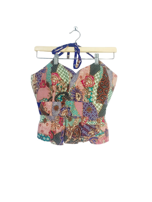 Aria Halter Neck Peplum Top (Patch Blue)