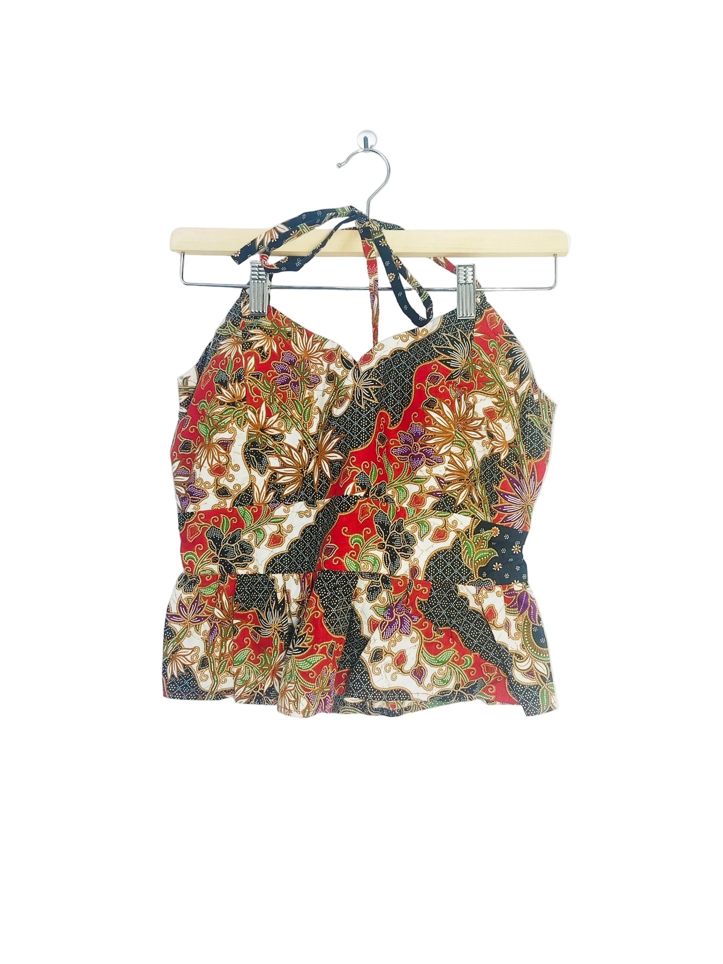 Aria Halter Neck Peplum Top (Fire Lilies)