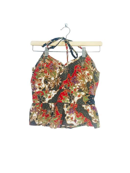 Aria Halter Neck Peplum Top (Fire Lilies)