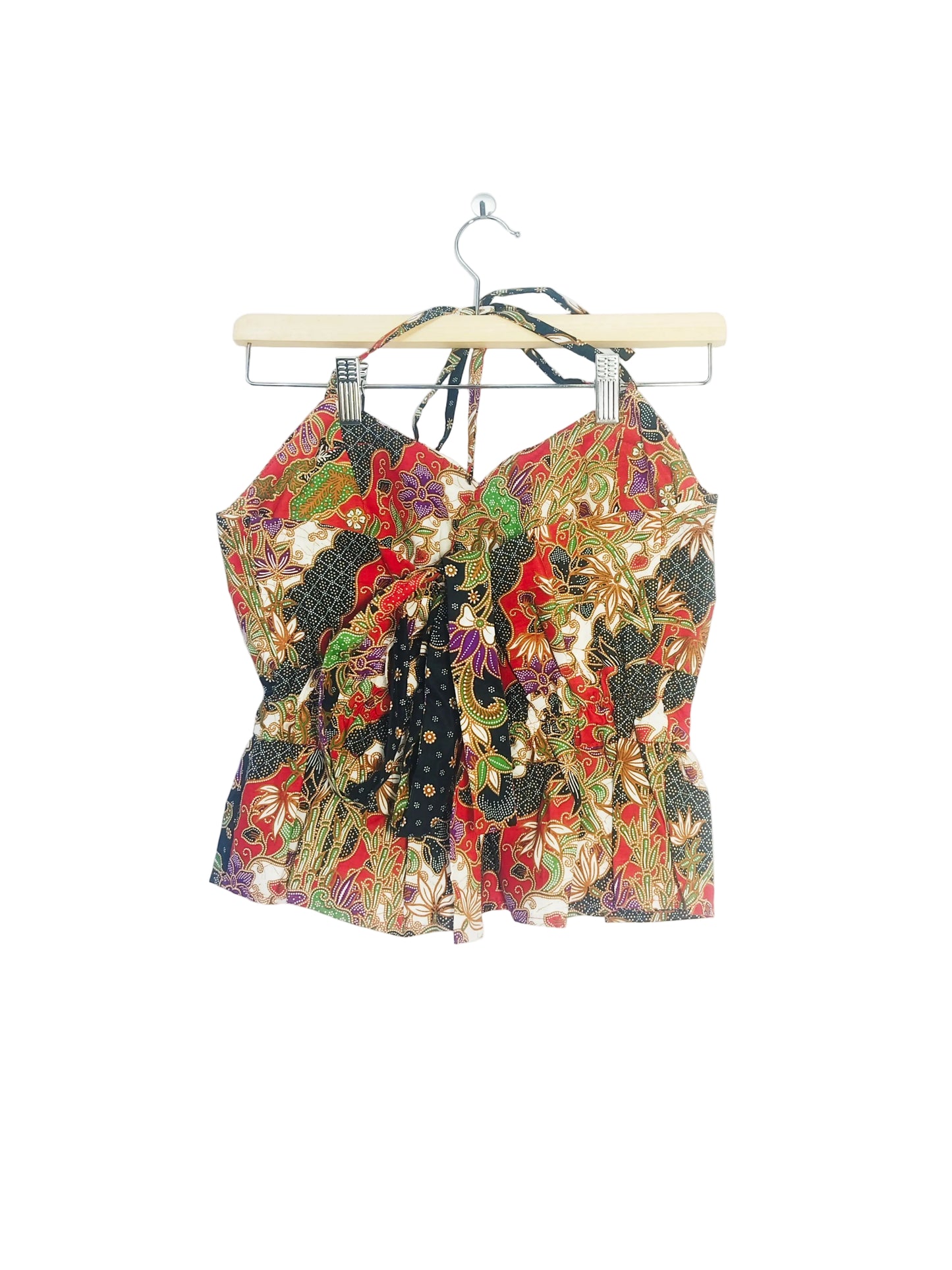 Aria Halter Neck Peplum Top (Fire Lilies)