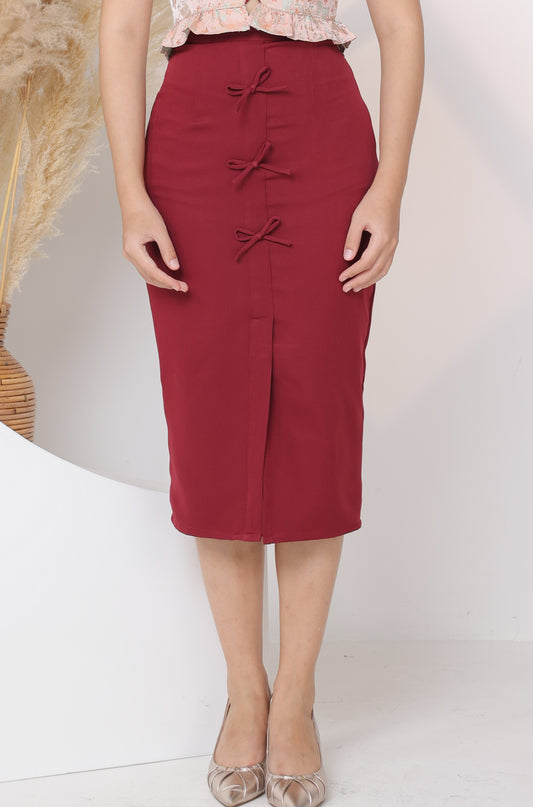 Shin Midi Skirt Pencil ( Maroon Red and Black)