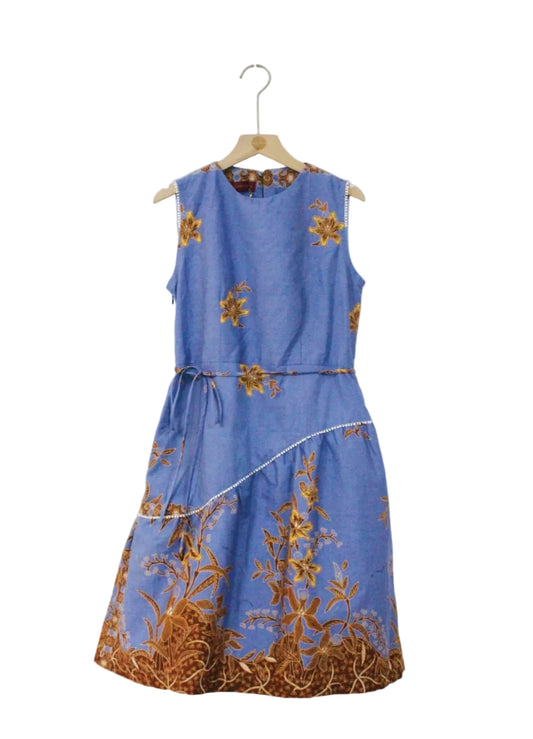 Pamela Round Neck Batik Dress (Sky Blue) Pre-Order