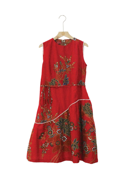 Pamela Round Neck Batik Dress (Red)
