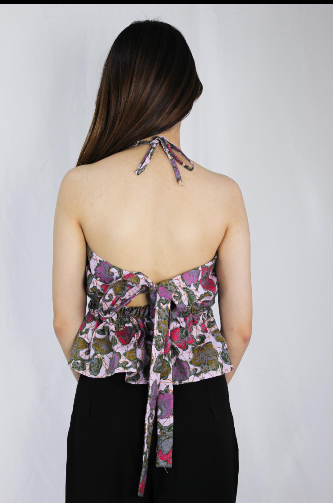 Aria Halter Neck Peplum Top (Patch Blue)